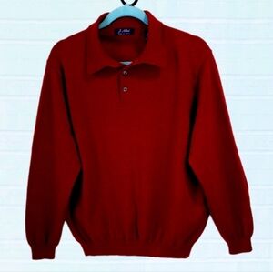 Fine Merino Wool Sweater w/ Polo Collar Heathered Cranberry Men's L
